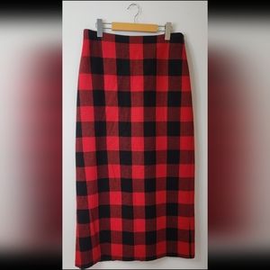 Wool Classic Red Plaid Midi Skirt Vintage RW&CO Size 11